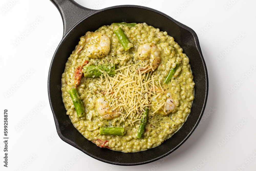Asparagus risotto on a white background Asparagus risotto on a white background