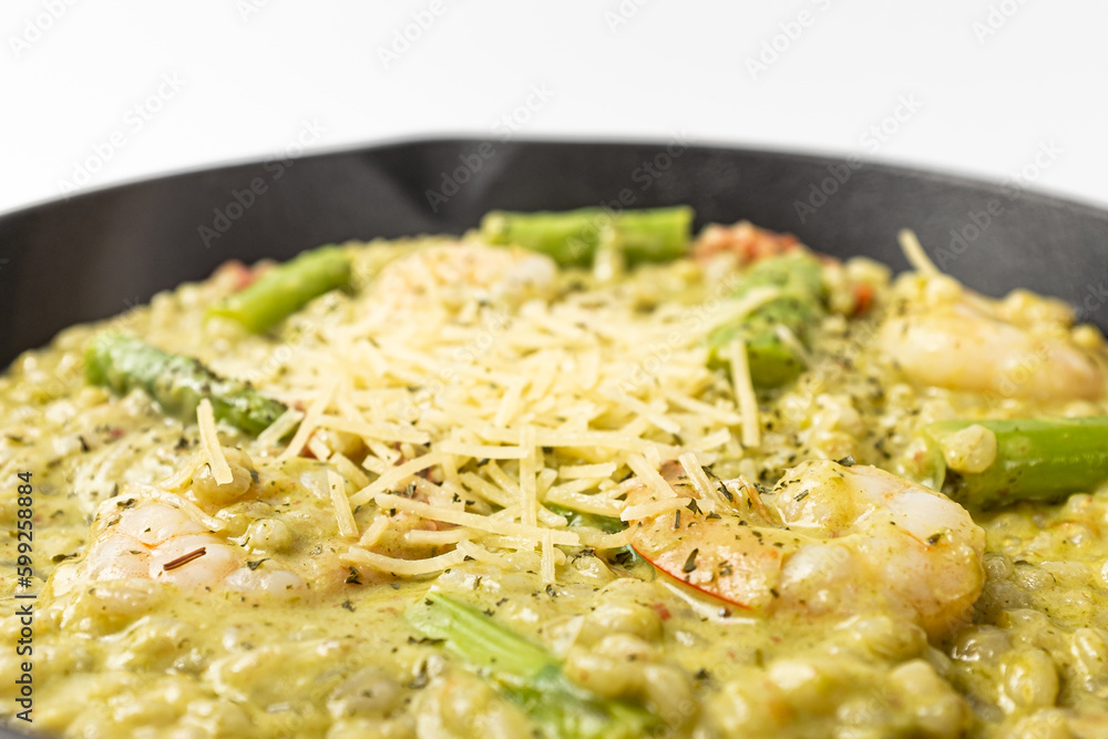 Asparagus risotto on a white background Asparagus risotto on a white background