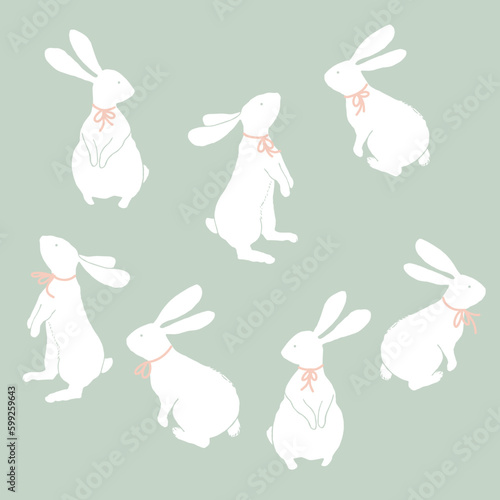Hand-drawn Vector Image Of White Rabbits