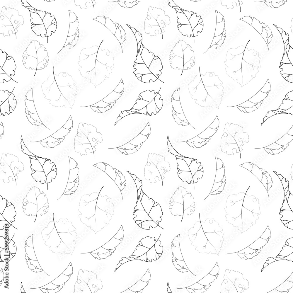Leaves pattern.Seamless texture with black and white leaves.