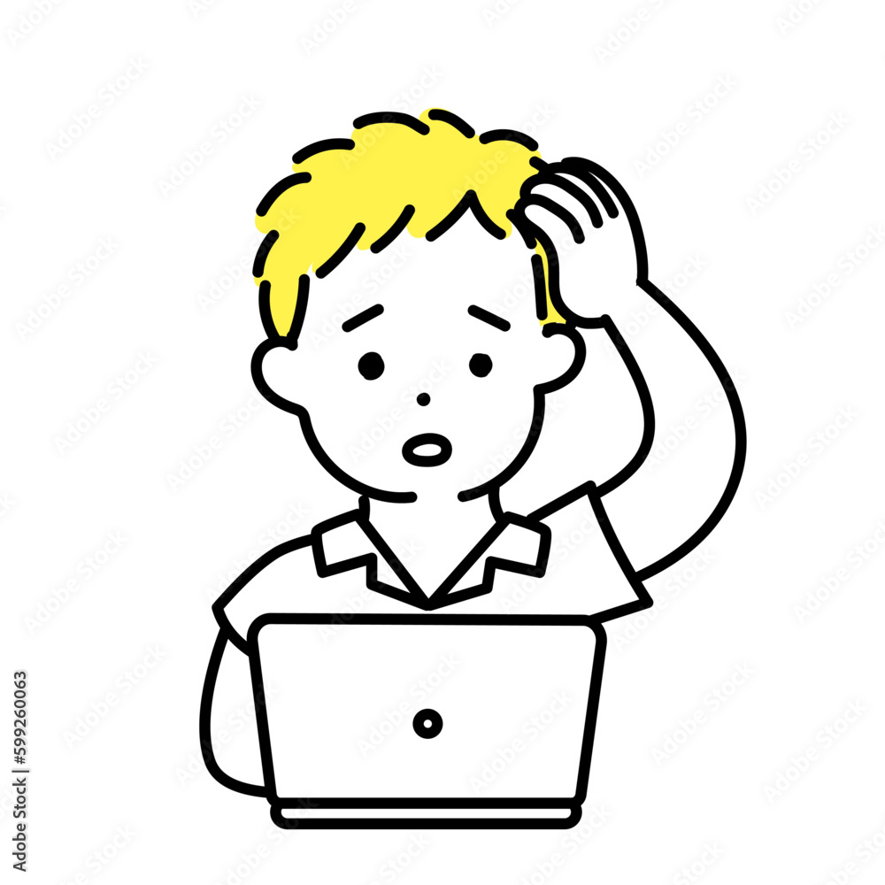 かわいい人物のイラストシリーズ _ 男性の学生 _ 悩む かわいい人物のイラストシリーズ _ 男性の学生 _ 悩む