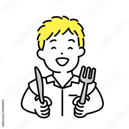 かわいい人物のイラストシリーズ _ 男性の学生 _ 食べる　