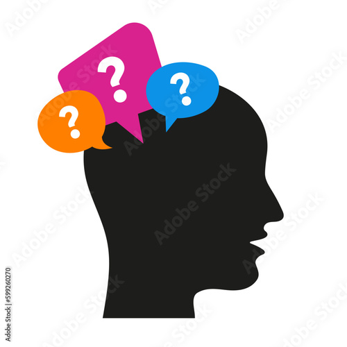 Human head in profile with question mark. Difficult choice or dilemma concept. Vector illustration.