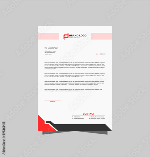Business letterhead template. Modern simple and clean letterhead design. Corporate letterhead layout in red color.