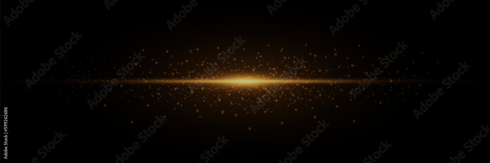Magic light on isolated black background. Isolated light. Dust particles, magical glow. Christmas light.