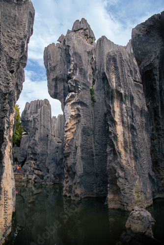 Close up on limestone Stone forest a UNESCO World Heritage Sites, Kunming Yunnan China. Background, copy space for text, vertical