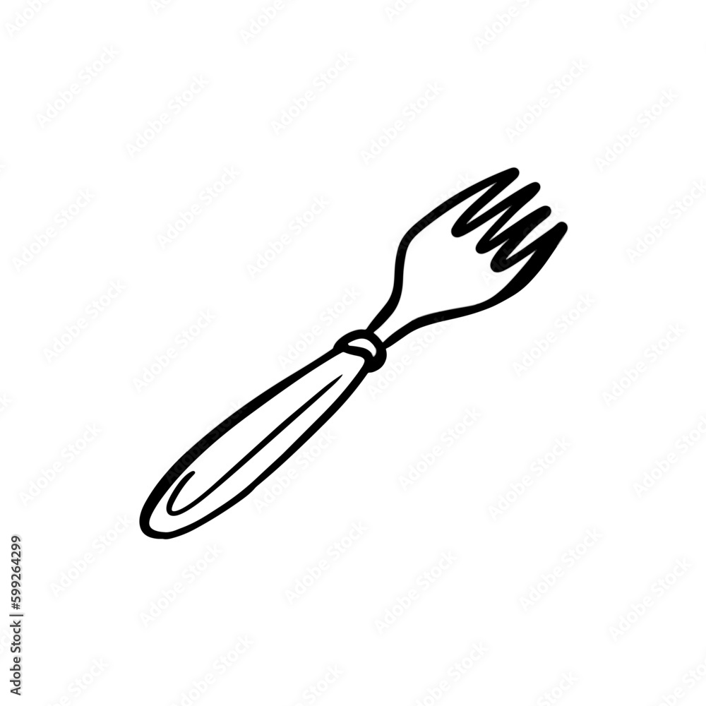 Vector sketch hand drawn fork silhouette, line art with black lines Vector sketch hand drawn fork silhouette, line art with black lines