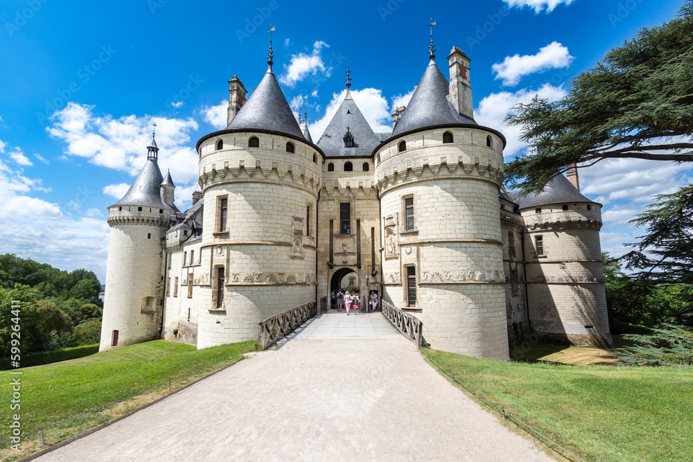 Frontal view of Chaumont castle in the Loire Valley, France