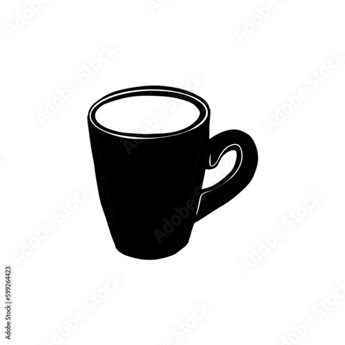 Vector sketch hand drawn mug silhouette, line art black lines