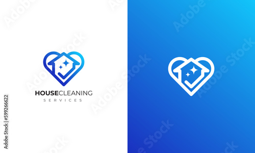 House cleaning logo design using blue color with simple modern design style