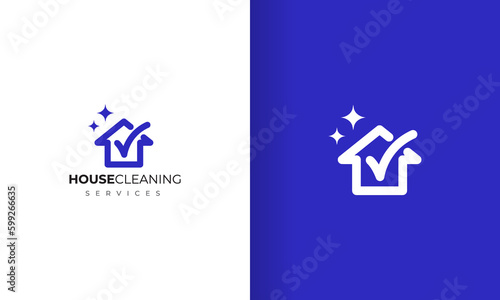 House cleaning logo design using blue color with simple modern design style