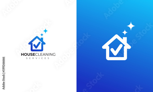 House cleaning logo design using blue color with simple modern design style