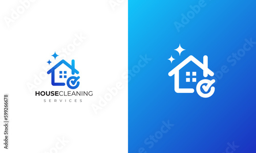 House cleaning logo design using blue color with simple modern design style