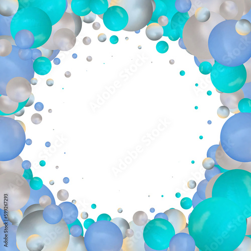 Shiny balls with different size on simple gradient background. Glossy bubbles in empty space. Abstract composition with chaotic floating spheres. 3d rendering. eps 10