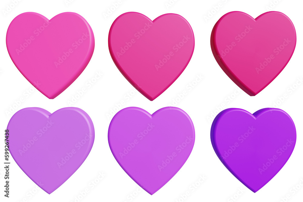 3D set of Fuchsia and Purple gradient hearts.