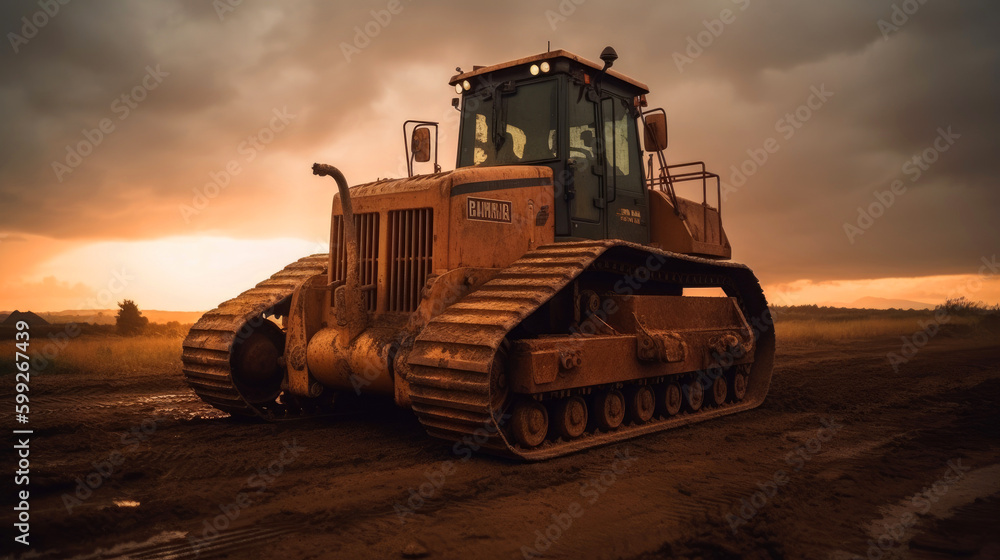 Bulldozer working on a construction site. Generative AI Bulldozer working on a construction site. Generative AI