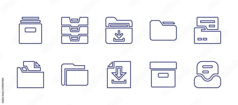 Archive line icon set. Editable stroke. Vector illustration. Containing archive, archives, folder, document, box.