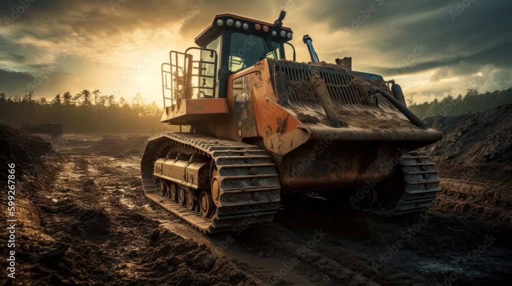 Bulldozer working on a construction site. Generative AI