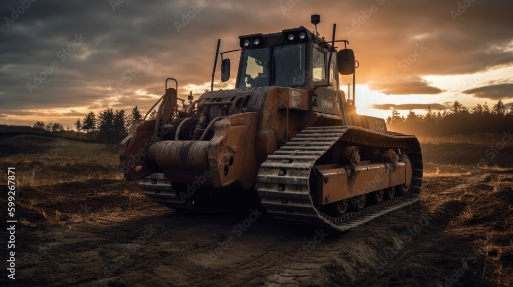 Bulldozer working on a construction site. Generative AI Bulldozer working on a construction site. Generative AI