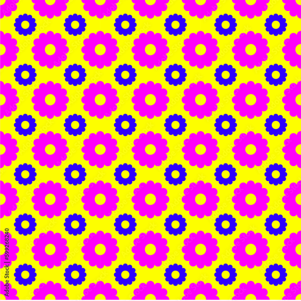 Vector of Flower Seamless which have a yellow background and pink flower and dark blue flower to be children cloth or gift wrapping paper. Vector of Flower Seamless which have a yellow background and pink flower and dark blue flower to be children cloth or gift wrapping paper.