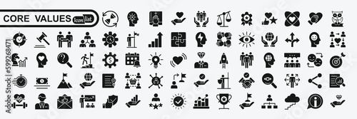 Core values icon  collection.  Vector solid collection of icons.
