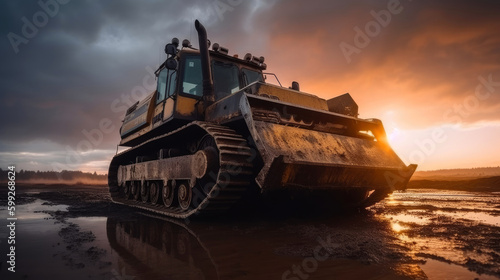 Bulldozer working on a construction site. Generative AI
