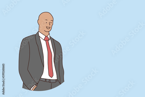 Line art. variety of businessmen in suits. with a sense of confidence success group team leadership employment employee hand drawn illustration vector simple