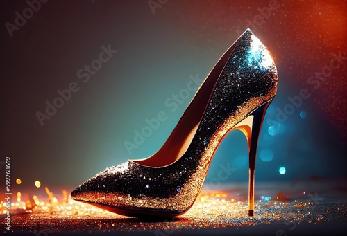 Right Side Woman Sparkling High Heel Shoe Background Generative AI