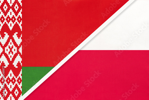 Belarus and Poland, symbol of country. Belarusian vs Polish national flags. photo