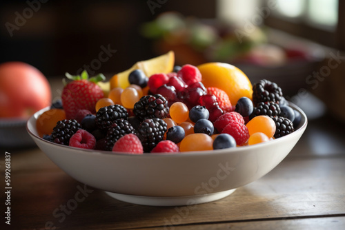 A Beautiful Bowl of Colorful Fruits  Generative AI