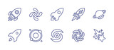 Space line icon set. Editable stroke. Vector illustration. Containing shuttle, galaxy, rocket, saturn, solar system, vortex, black hole, shooting star.