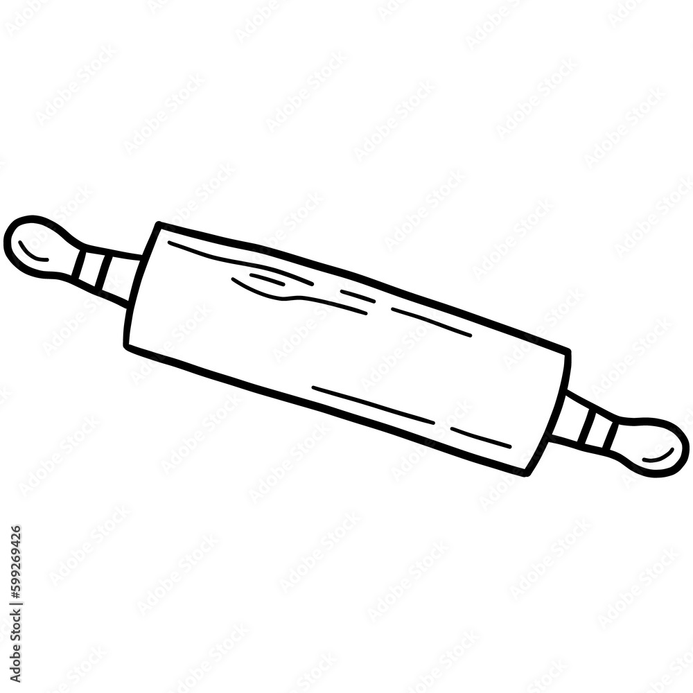 Wooden Rolling Pin, tool for pottery or cooking, cartoon doodle vector icon