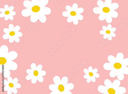 Seamless Pattern With Daisy Flower  On Pink Vintage Background. And Daisy Icons	
