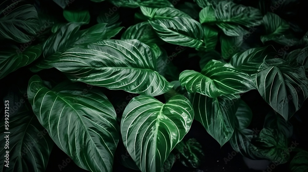 Tropical green leaves abstract pattern, lush foliage. Created using generative AI. Tropical green leaves abstract pattern, lush foliage. Created using generative AI.