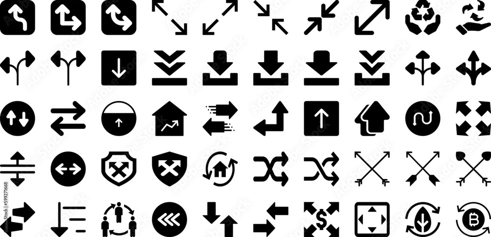 Arrows Icon Set Isolated Silhouette Solid Icons With Icon, Right, Set, Sign, Vector, Symbol, Arrow Infographic Simple Vector Illustration