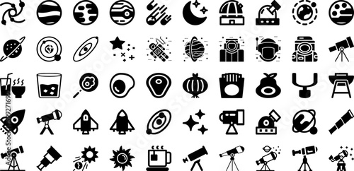 Astronomy Icon Set Isolated Silhouette Solid Icons With Illustration, Icon, Symbol, Set, Astronomy, Vector, Space Infographic Simple Vector Illustration