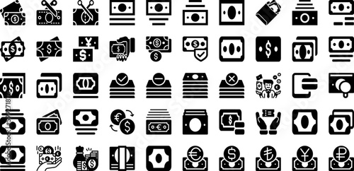 Banknote Icon Set Isolated Silhouette Solid Icons With Symbol, Banking, Money, Business, Finance, Banknote, Currency Infographic Simple Vector Illustration
