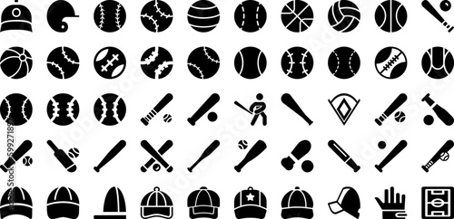 Baseball Icon Set Isolated Silhouette Solid Icons With Illustration, Symbol, Vector, Sport, Baseball, Icon, Ball Infographic Simple Vector Illustration