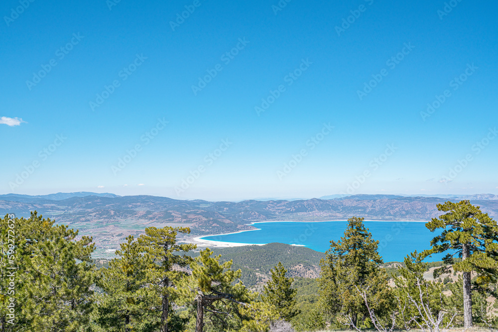 the scenic view of Salda lake from the Tınaz Tepe (2079) m. in Yeşilova, Burdur the scenic view of Salda lake from the Tınaz Tepe (2079) m. in Yeşilova, Burdur