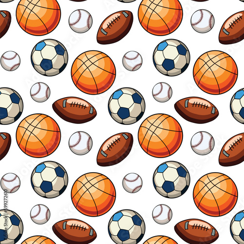 Vector hand drawn different sports balls  seamless pattern