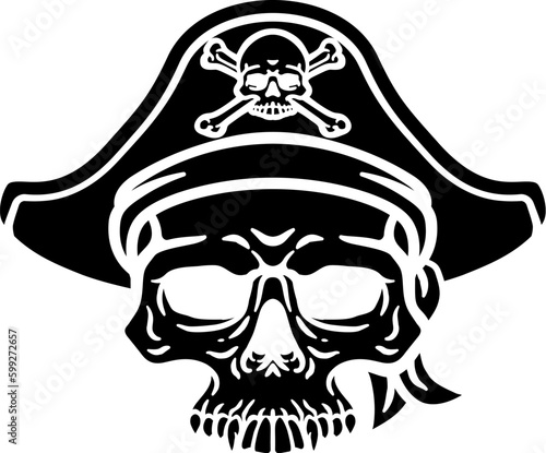 A pirate skull and crossbones jolly roger grim reaper cartoon wearing captain a hat and eye patch
