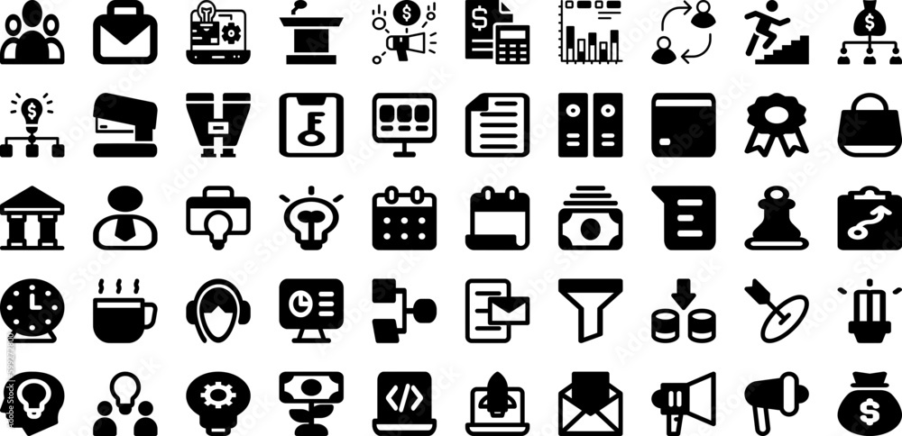 Business Icon Set Isolated Silhouette Solid Icons With Set, Vector, Icon, Line, Symbol, Business, Web Infographic Simple Vector Illustration