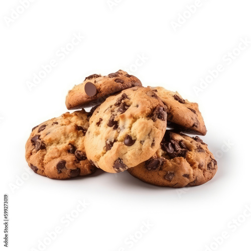 resistible Chocolate Chip Cookies. Enjoy the sweet delight of freshly baked chocolate chip cookies, isolated on a white background. Copy space. Delicious treat AI Generative