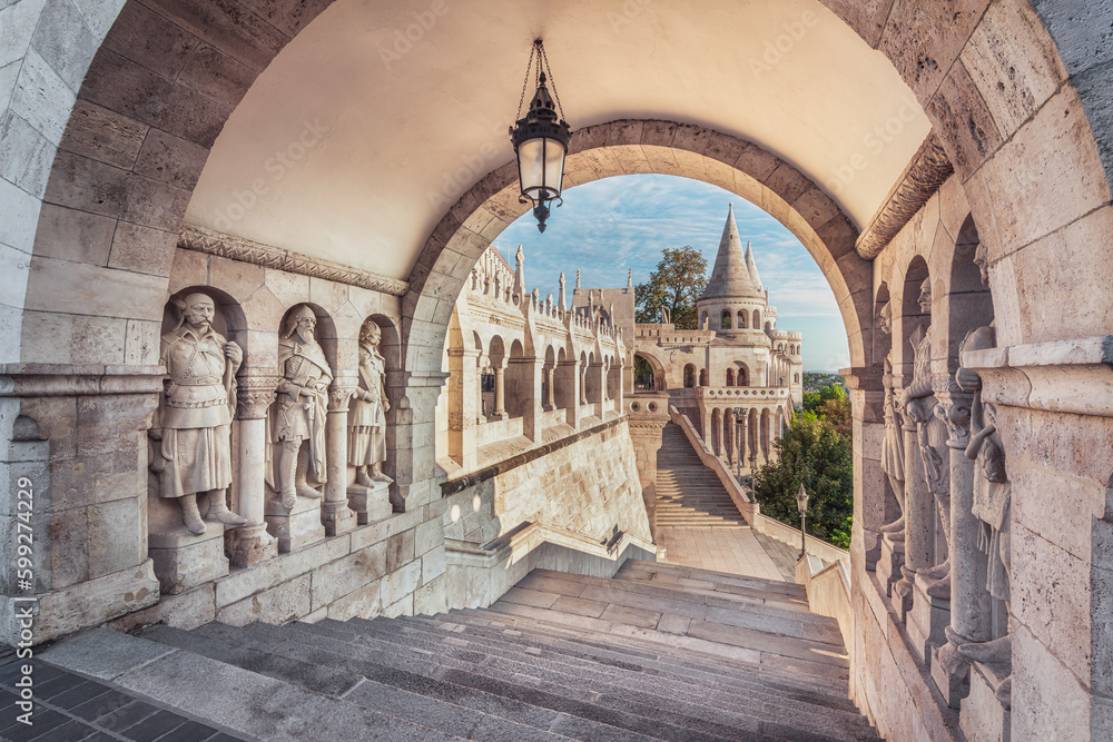 Statues of Arpad Dynasty Kings at The Gate of The Fisherman's Bastion.