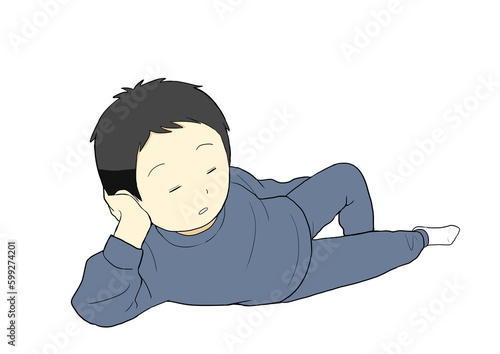 寝そべるスウェットの男性