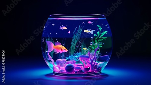 Fish in neon light. Aquarium with lots of fish. Underwater life in the ocean. © Crazy Dark Queen