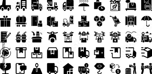 Delivery Icon Set Isolated Silhouette Solid Icons With Icon, Express, Delivery, Transportation, Fast, Courier, Service Infographic Simple Vector Illustration