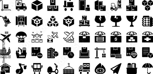 Delivery Icon Set Isolated Silhouette Solid Icons With Express, Fast, Courier, Transportation, Service, Icon, Delivery Infographic Simple Vector Illustration