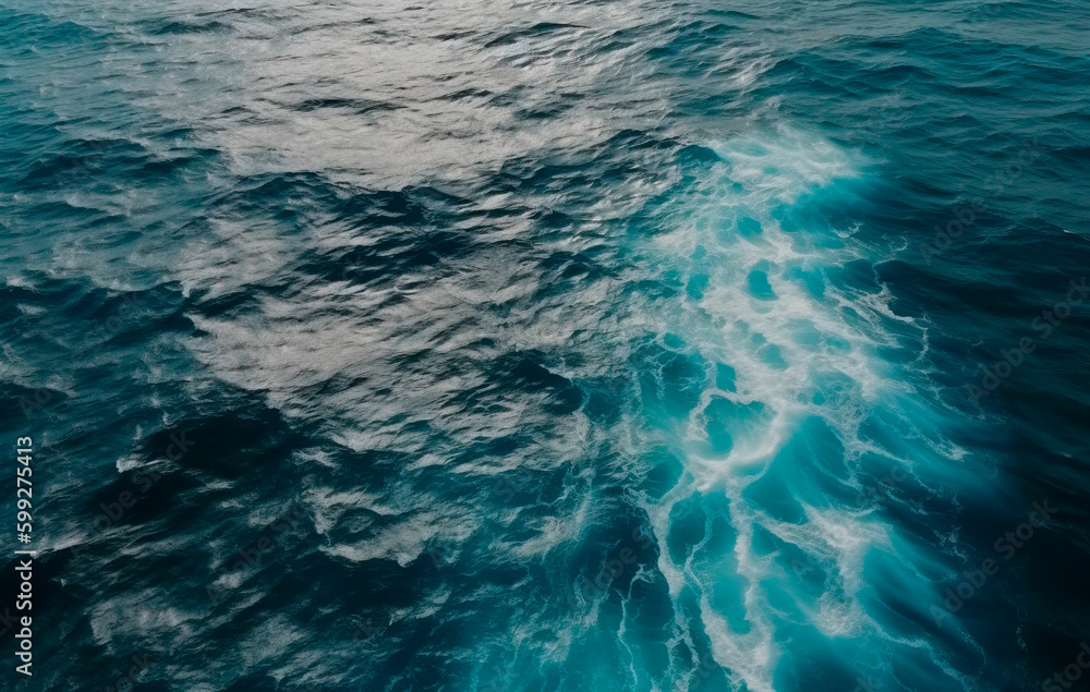 Aerial view of water surface with waves created with Generative AI technology