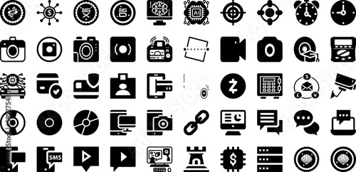 Digital Icon Set Isolated Silhouette Solid Icons With Symbol, Web, Digital, Icon, Technology, Media, Internet Infographic Simple Vector Illustration